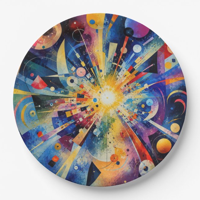 Cosmic Geometric Explosion Abstract Paper Plates (Front)