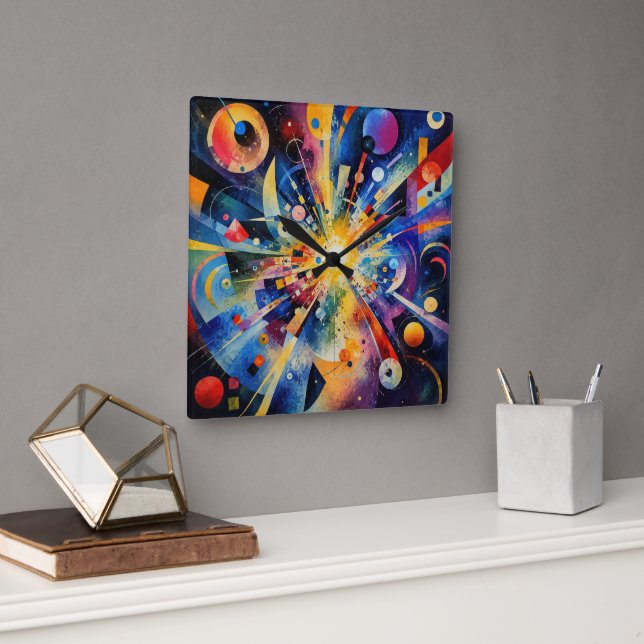 Cosmic Geometric Explosion Abstract Square Wall Clock (Office)