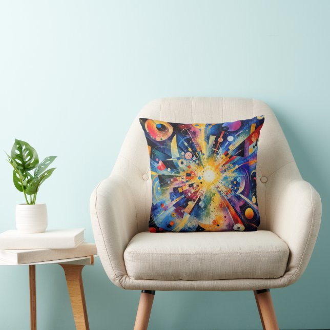 Cosmic Geometric Explosion Abstract Throw Pillow (Chair)