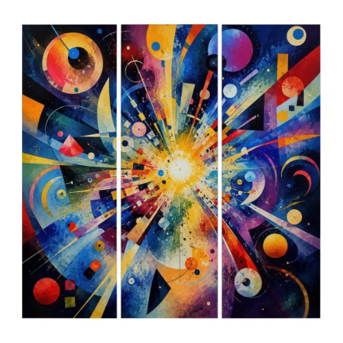 Cosmic Geometric Explosion Abstract Triptych
