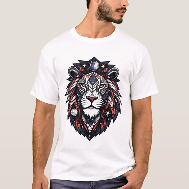 Cosmic Geometric Lion Emblem T-Shirt  (Front)