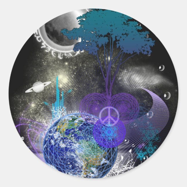 Cosmic geometric peace classic round sticker (Front)