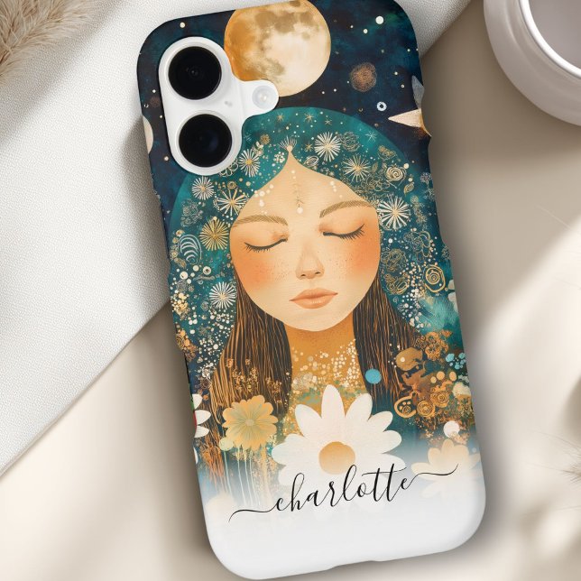 Cosmic Girl Boho Moon & Daisy Illustration Custom Case-Mate iPhone Case (Cosmic Girl Boho Moon & Daisy Illustration Custom Case-Mate iPhone Case)