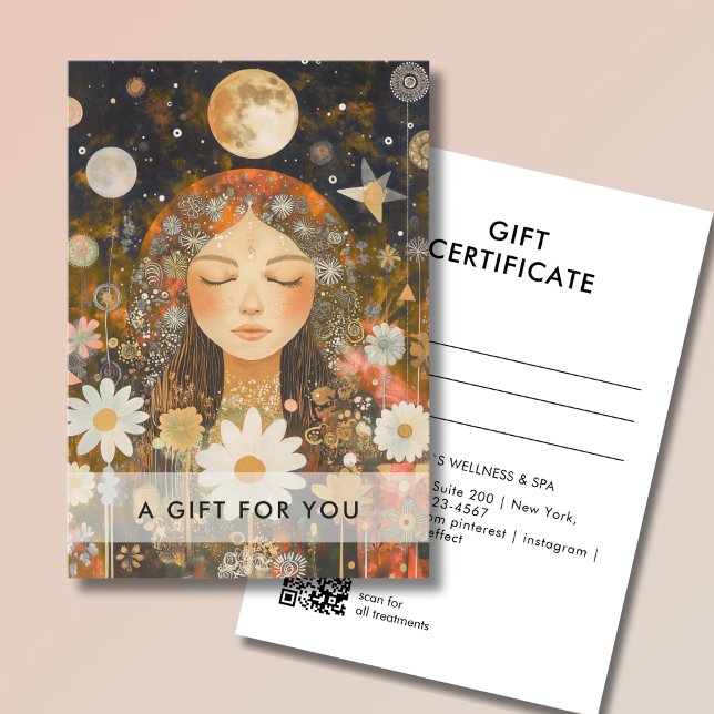 Cosmic Girl Boho Moon QR Code Gift Certificate (Cosmic Girl Boho Moon QR Code Salon Gift Certificate Orange & Gold)