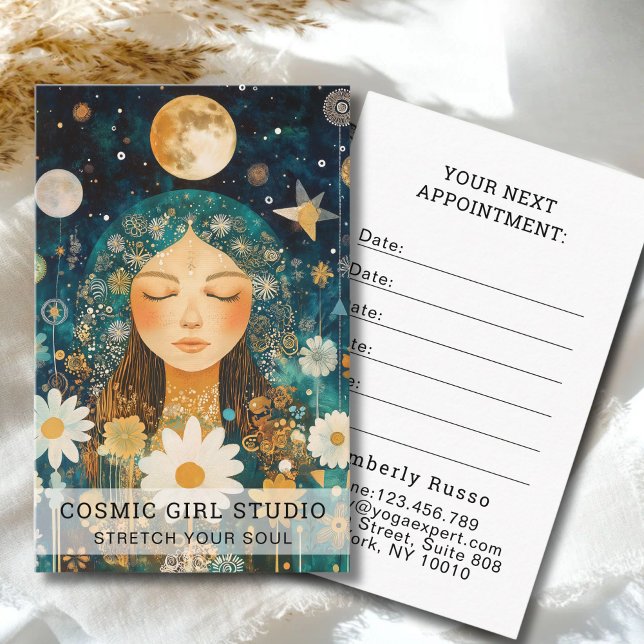 Cosmic Girl Boho Moon Salon Appointment Card (Cosmic Girl Boho Moon Salon Custom Appointment Card for Yoga Studios Salons Service Provider & more)