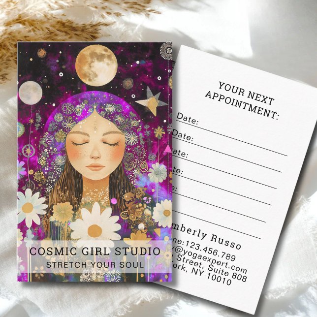Cosmic Girl Boho Moon Salon Appointment Card (Cosmic Girl Boho Moon Salon Custom Appointment Card for Yoga Studios Salons Service Provider & more)
