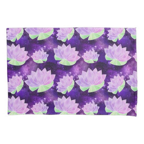 Cosmic Glam Purple Lotus Flowers Galaxy Pattern Pillow Case