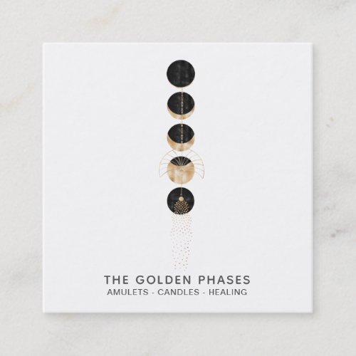  Cosmic Glitter  Universe Gold  Moon Phases Square Business Card