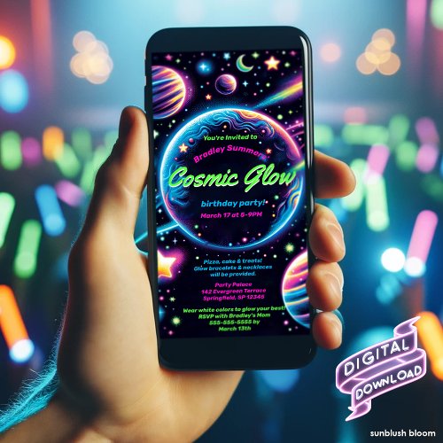 Cosmic Glow Birthday Party Digital Invitation