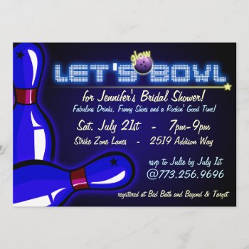 Cosmic Glow Bowling Bridal Shower Invitations by oddlotpaperie at Zazzle