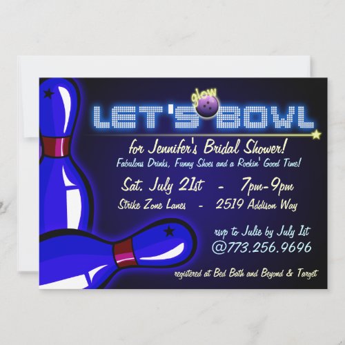 Cosmic Glow Bowling Bridal Shower Invitations