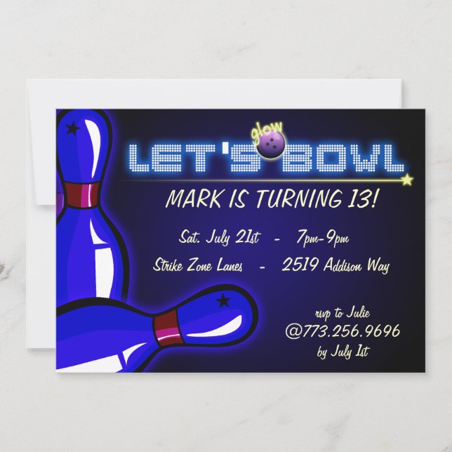 Cosmic Glow Bowling Party Invitations (Front)