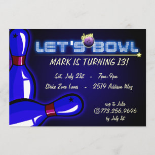 Cosmic Glow Bowling Party Invitations