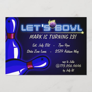 Cosmic Glow Bowling Party Invitations by paper_robot at Zazzle