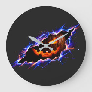 Cosmic Glowing Halloween Pumpkin Ripped Tear Large Clock