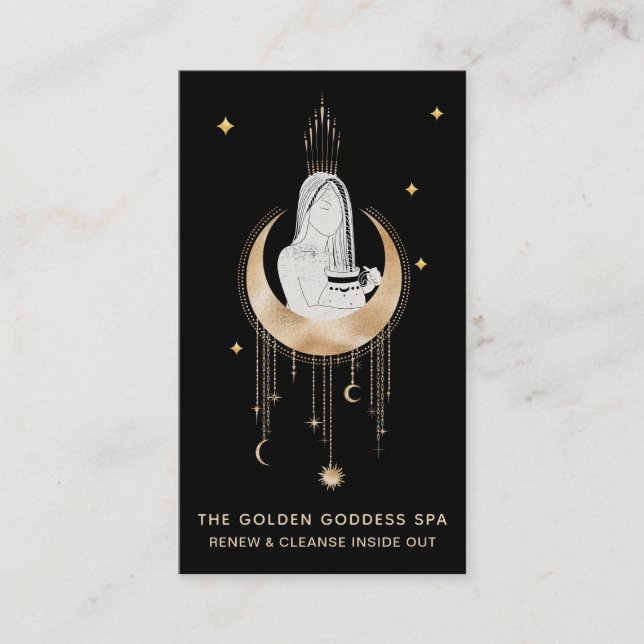 *~* Cosmic Goddess Moon Water Urn Stars Business Card (Front)