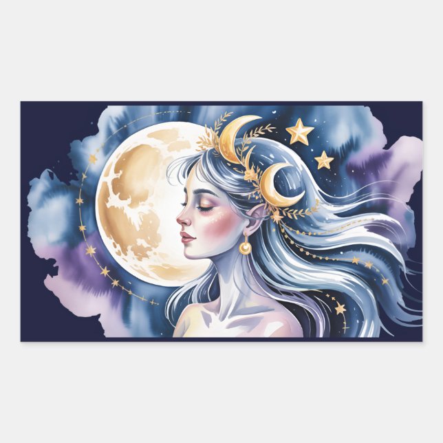 Cosmic goddess rectangular sticker (Front)