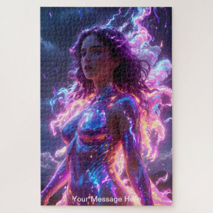 Cosmic goddess with vibrant neon Color Jigsaw Puzzle