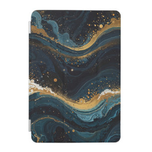 Cosmic Gold and Blue Fluid Art, Luxury Abstract iPad Mini Cover