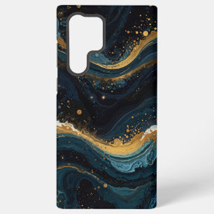 Cosmic Gold and Blue Fluid Art, Luxury Abstract Samsung Galaxy S22 Ultra Case