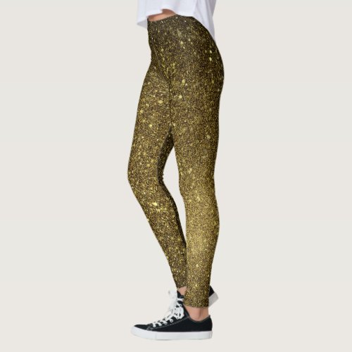 Cosmic Gold Glitter Hip Black Leggings Womens