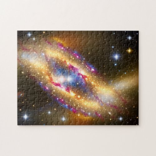 Cosmic gold pink star burst space galaxy skyscape jigsaw puzzle