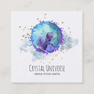 *~* Cosmic Gold Stars Crystal Gemstone Universe Square Business Card