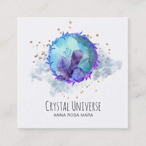 Cosmic Gold Stars Crystal Gemstone Universe Square Business Card