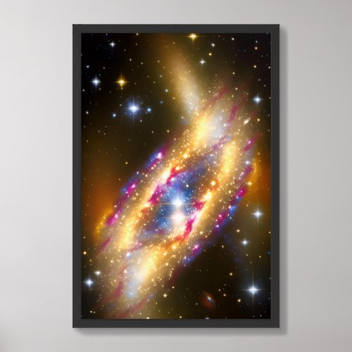 Cosmic golden milky way galaxy shiny UFO starfield Framed Art