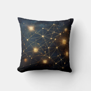 Cosmic Golden Star Network Throw Pillow