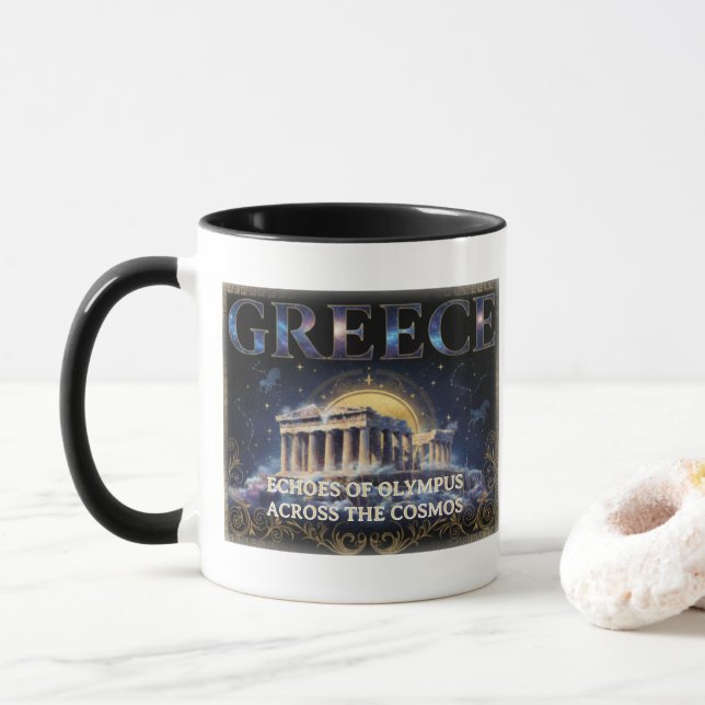 Cosmic Greece Ancient Temple Celestial Art Mug (With Donut)
