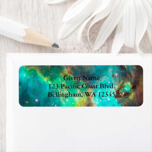 Cosmic Green Celestial Space Photo Label (Insitu)