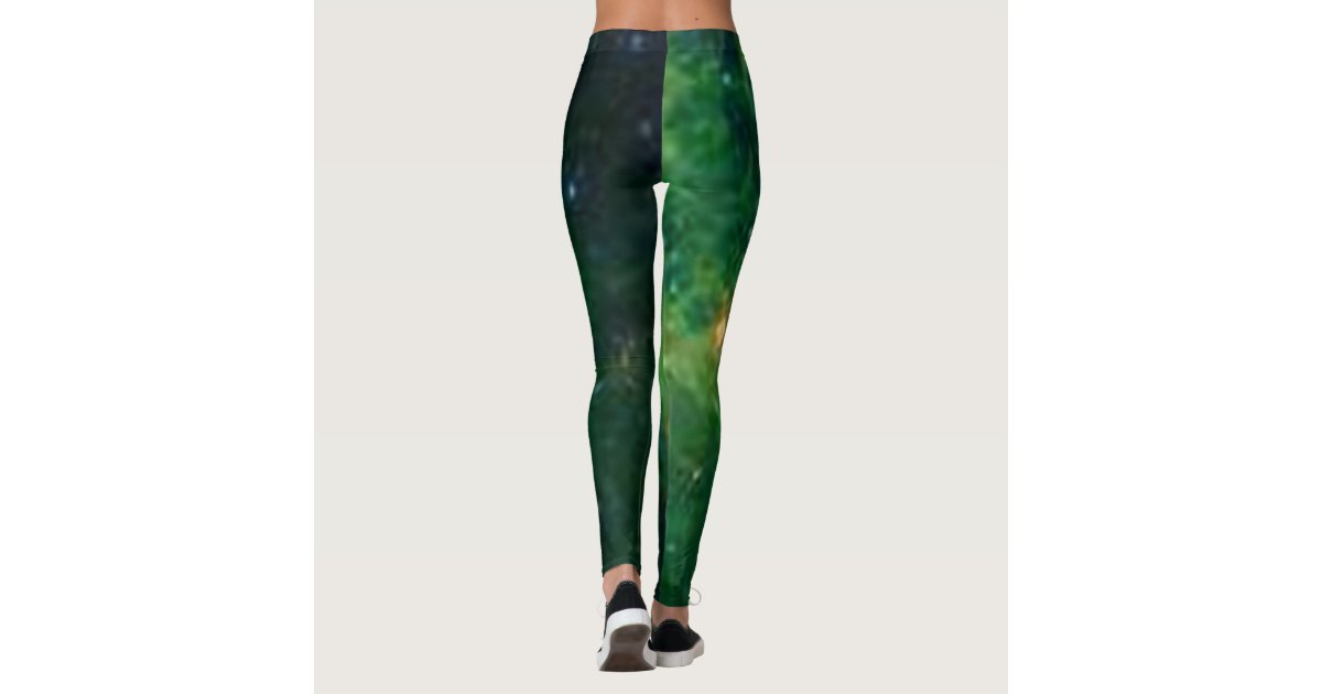 cosmic green color star galaxy pattern leggings