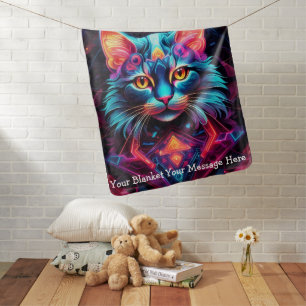 Cosmic Guardian Cat – Neon Galaxy Mandala  Baby Blanket