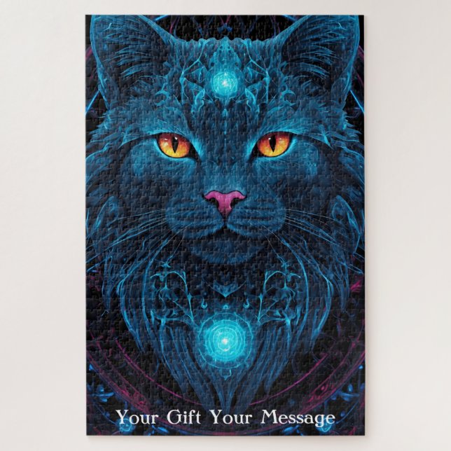 Cosmic Guardian Cat – Neon Galaxy Mandala  Jigsaw Puzzle (Vertical)