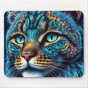 Cosmic Guardian Cat – Neon Galaxy Mandala Mouse Pad