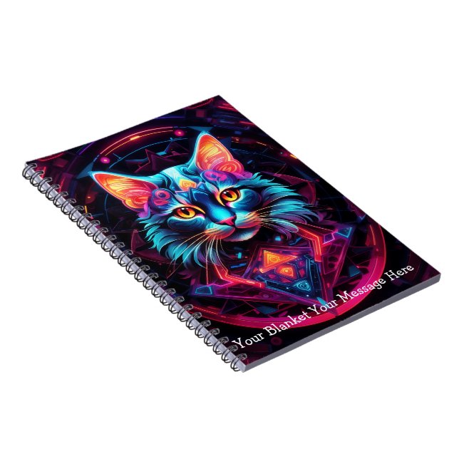 Cosmic Guardian Cat – Neon Galaxy Mandala  Notebook (Right Side)