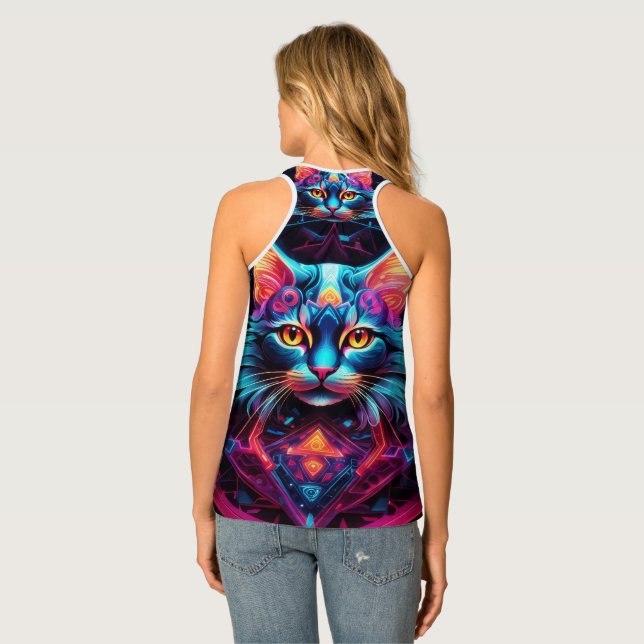 Cosmic Guardian Cat – Neon Galaxy Mandala  Tank Top (Back Full)