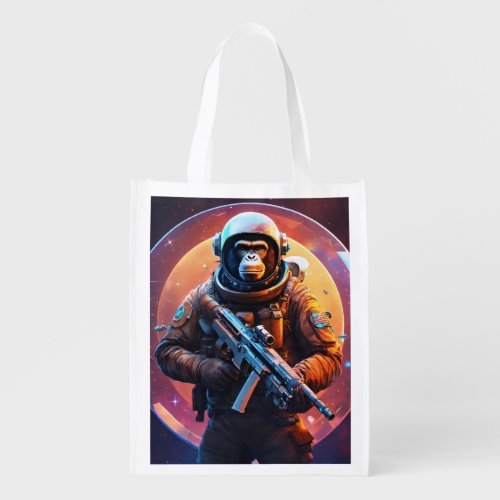 Cosmic Guardians Ape Astronaut Holographic Circle Grocery Bag