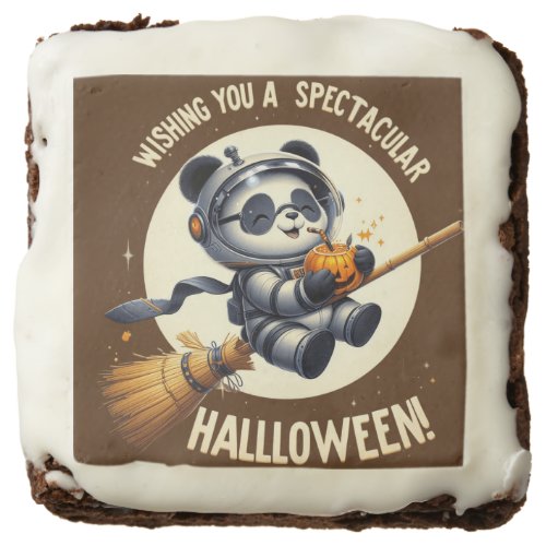 Cosmic Halloween Panda Astronaut Enjoys Pumpkin  Brownie