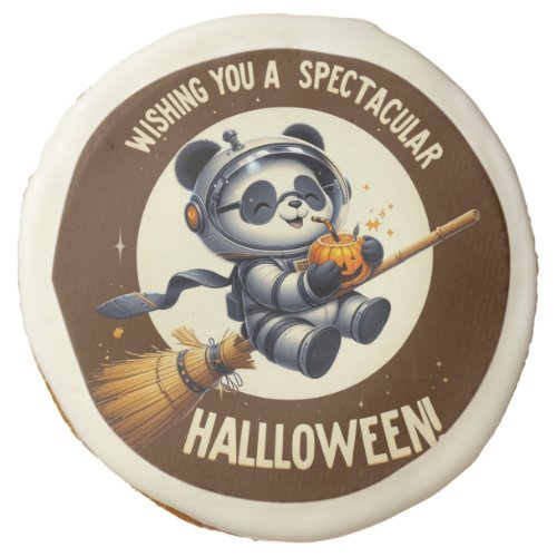 Cosmic Halloween Panda Astronaut Enjoys Pumpkin  Sugar Cookie