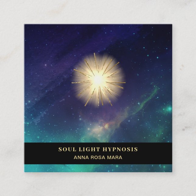 *~* Cosmic Healing Stars Energy Sun Burst Universe Square Business Card (Front)