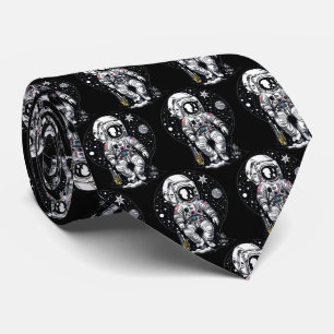 Cosmic Heights: Astronaut Throne Retro Art Neck Tie