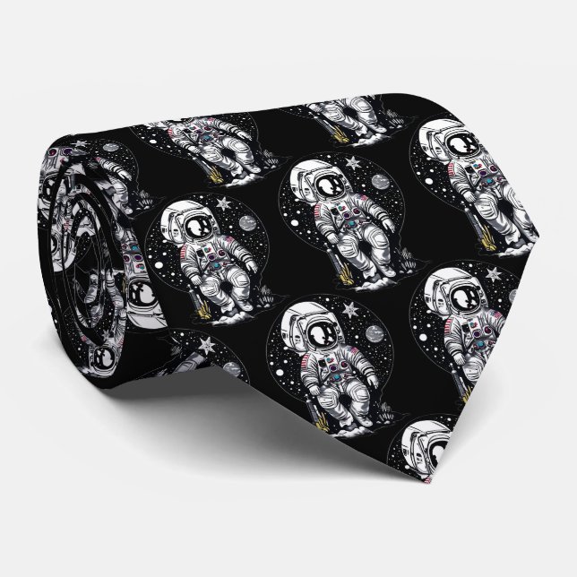 Cosmic Heights: Astronaut Throne Retro Art Neck Tie (Rolled)