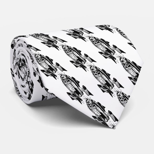 Cosmic Heights: Space Rocket Vintage Neck Tie (Rolled)
