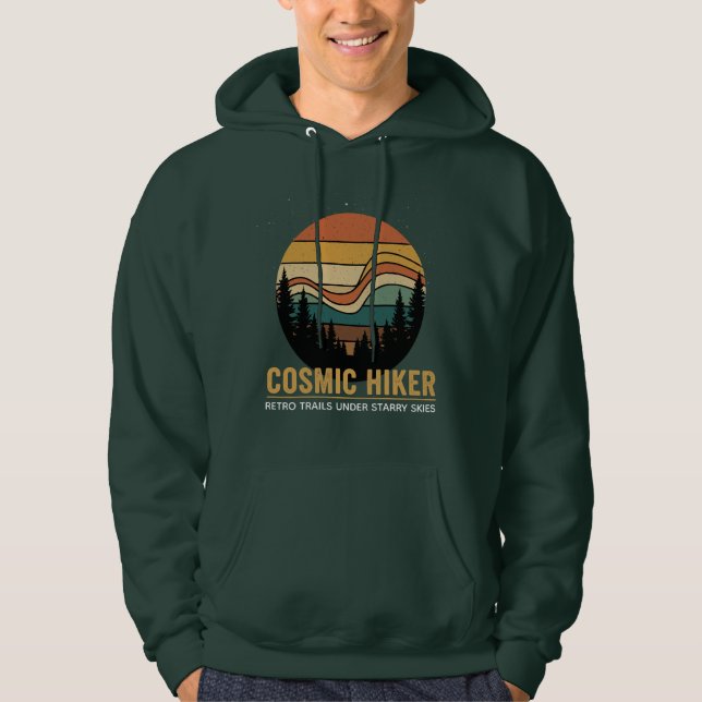 Cosmic Hiker Retro 70s Sunset Space Forest Stars Hoodie (Front)