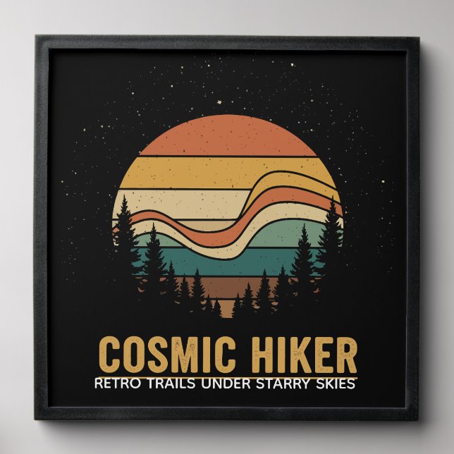 Cosmic Hiker Retro 70s Sunset Space Forest Stars Peel And Stick Photo Tile (Front Set)