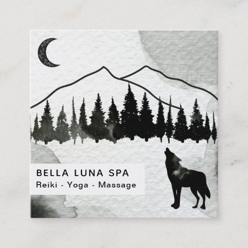  Cosmic Howling Wolf Pines Mountain Shaman Square Business Card