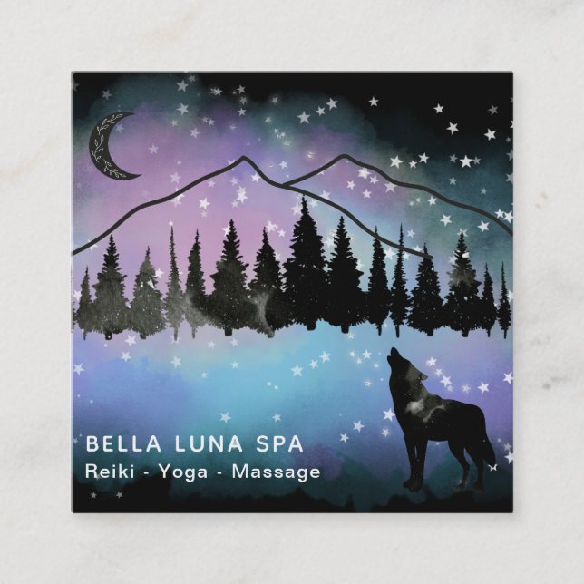 *~* Cosmic Howling Wolf Rainbow - Mountain Shaman  Square Business Card (Front)