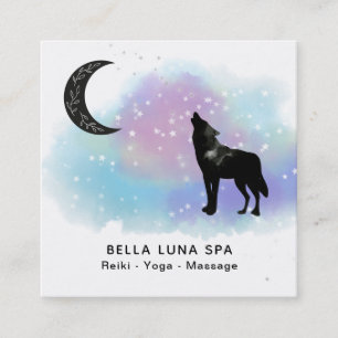 *~ Cosmic . Howling Wolf Rainbow Shaman Moon Square Business Card